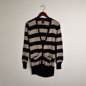 Talulah aritzia tan black striped button front long cardigan sweater cashmere xs